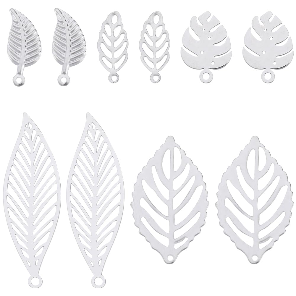 SUNNYCLUE 1 Box 100Pcs 5 Styles Small Leaf Charms Bulk Silver Plant Charms Stainless Steel Metal Tree Leaves Fall Charm for Jewellery Making Charms Supplies DIY Necklace Bracelet Earrings Women Adults
