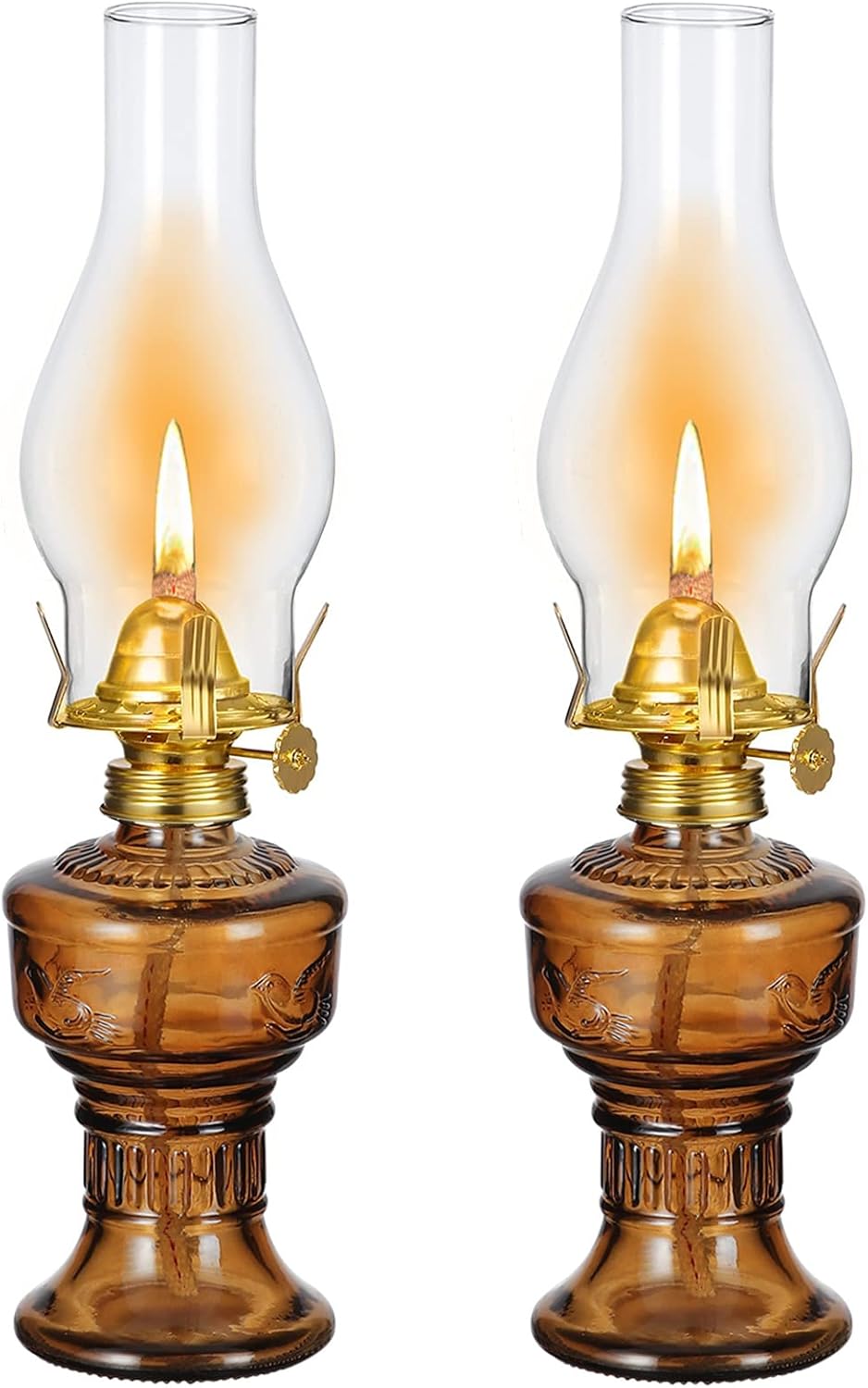 Oil Lamps & Accessories - 2 Pcs Vintage Oil Lamp Kerosene Lantern Rustic Brown Glass Oil Lamps for Indoor Use Home Decorative Kerosene Oil Lamp for Tabletop Decor Lighting Hurricane Lamp Lanterns 12.6 Inch