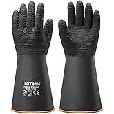 ThxToms Heavy Duty Rubber Gloves, Industrial Chemical Resistant Gloves Waterproof Reusable Protective Work Gloves for Cleaning, Dishwashing,Upgraded with Non-Slip Design, Black, 14" 1 Pair