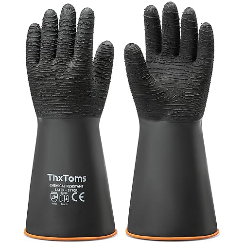 ThxToms Heavy Duty Rubber Gloves, Industrial Chemical Resistant