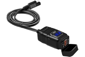 Vemote Motorcycle USB C Charger, Waterproof USB & Type C SAE USB Adapter, QC3.0 Power Delivery 48W Max with Voltmeter, ON/Off Switch & Fuse for Phone, GPS, Tablets(7/8inch Handlebar, Blue)