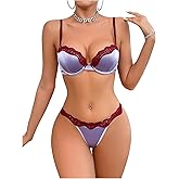 SOLY HUX Women's Lace Trim Lingerie Sexy Underwire Push Up Bra and Panty 2 Piece Set
