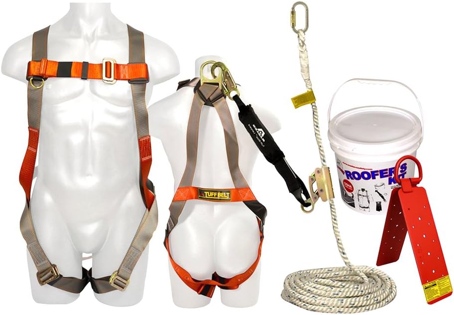 Madaco Roof Construction Fall Protection Full Body Industrial Safety Harness 30FT Rope Shock Pack Multi Use Anchor Kit ANSI OSHA Size M-XXL: Sports & Outdoors