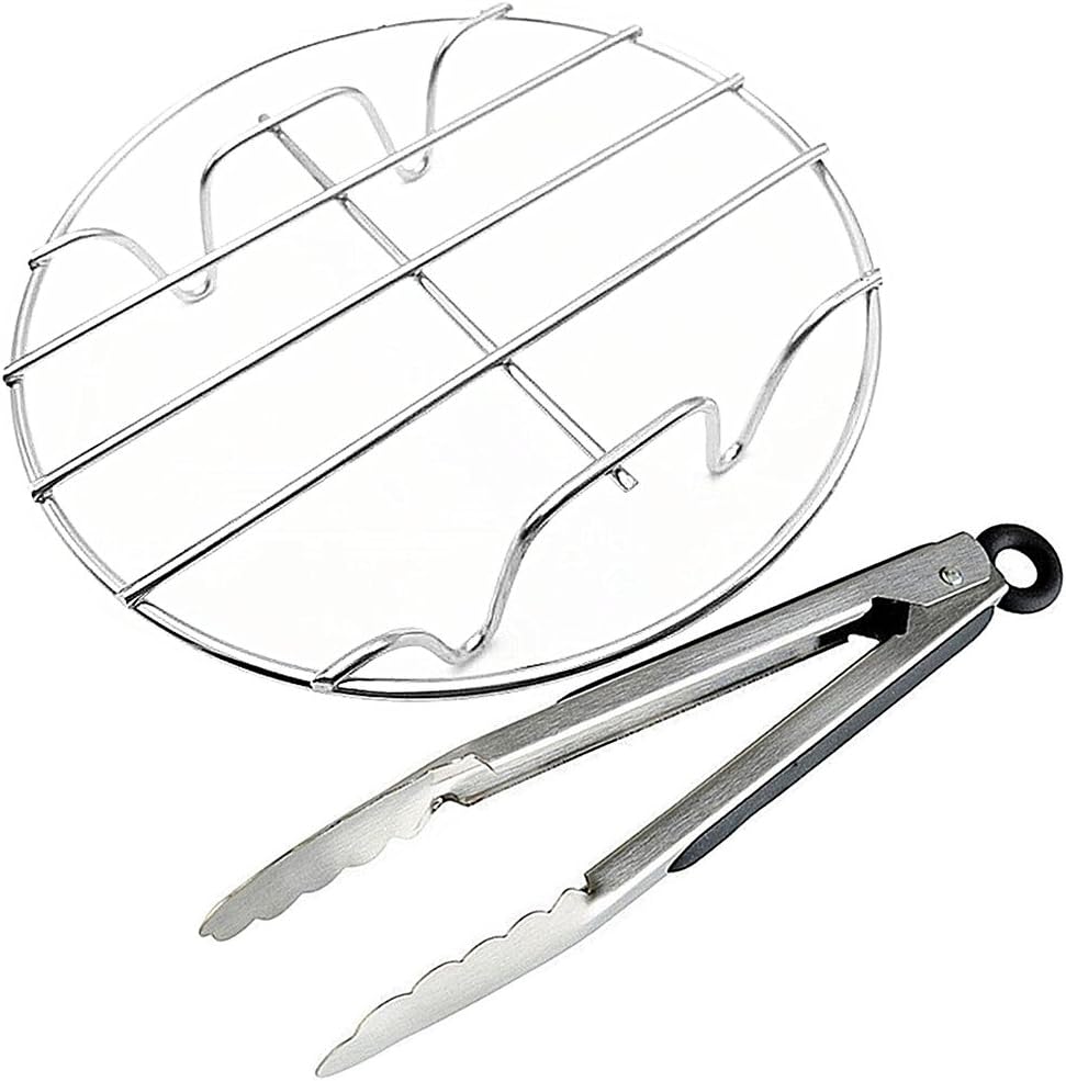 Cooling Rack Round Baking Stainless Steel and Coiled Spring Utility Tongs for Air Fryer Instant Pot Pressure Cooker Tool (Round Rack 6Inch + Tongs 9Inch)