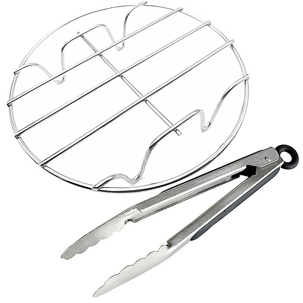 Cooling Rack Round Baking Stainless Steel and Coiled Spring Utility Tongs for Air Fryer Instant Pot Pressure Cooker Tool (Round Rack 6Inch + Tongs 9Inch)
