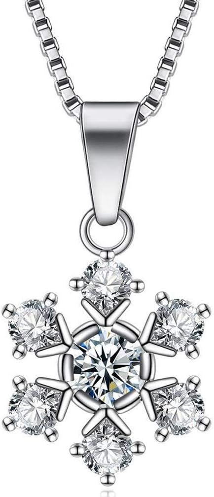 COOLSOME Snowflake Necklace Pendant Womens Girls 18K White Gold Plated Sparking 5A Cubic Zirconia Jewelry