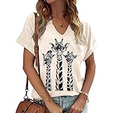 PUCKOLITY Funny Giraffe Graphic V Neck Shirts for Women Casual Short Sleeve Animal Lover Summer Tee Tops