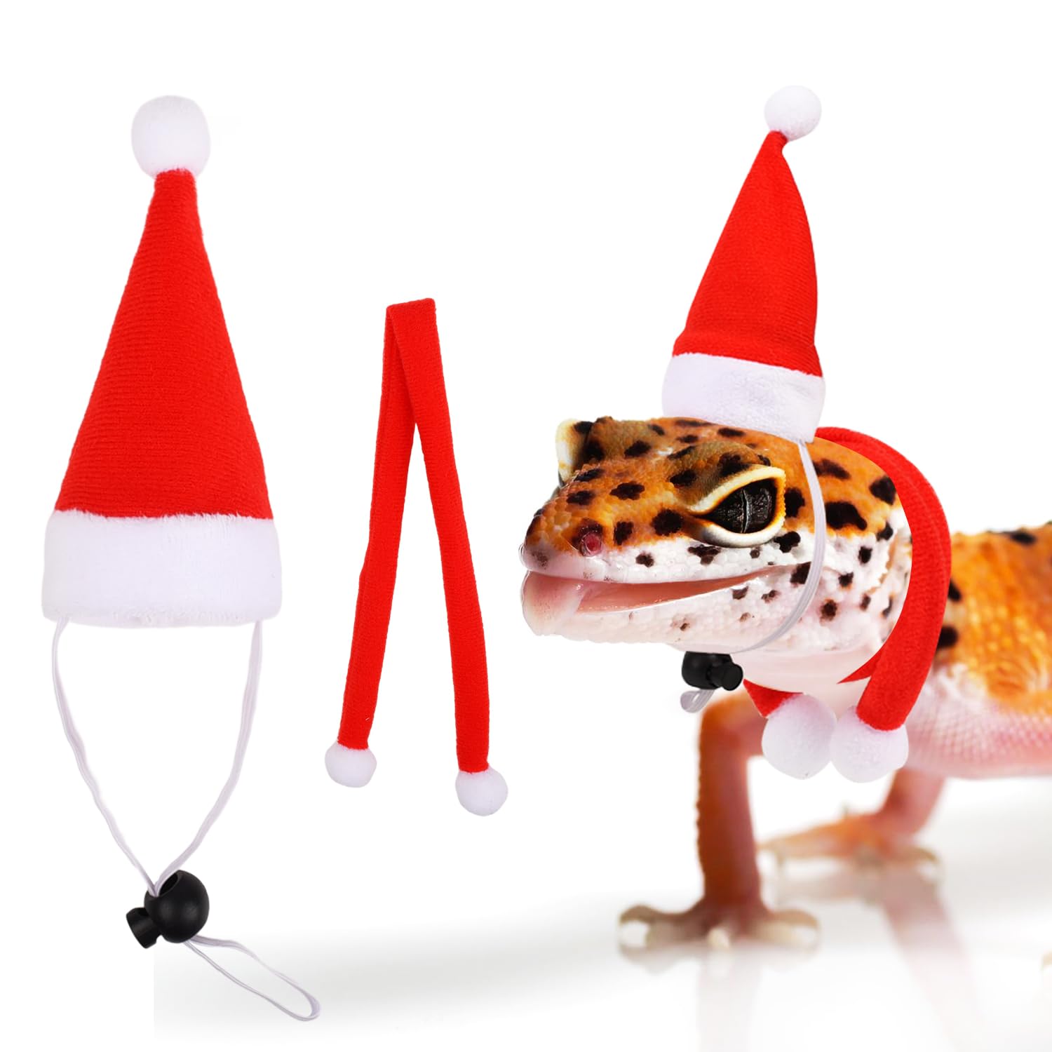 HIXNUG 2Pcs Reptile Lizard Christmas Outfit - Santa Hat with Scarf - Red Cute Xmas Pet Clothing for Xmas Outfit Accessories