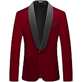 Mens Velvet Blazer Slim Fit Tuxedo Suits Jacket Shawl Collar Solid Jacket Wedding Dinner Prom One Button Blazer Jacket