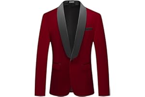 KUDORO Mens Velvet Blazer Slim Fit Tuxedo Suits Jacket Shawl Collar Solid Jacket Wedding Dinner Prom One Button Blazer Jacket
