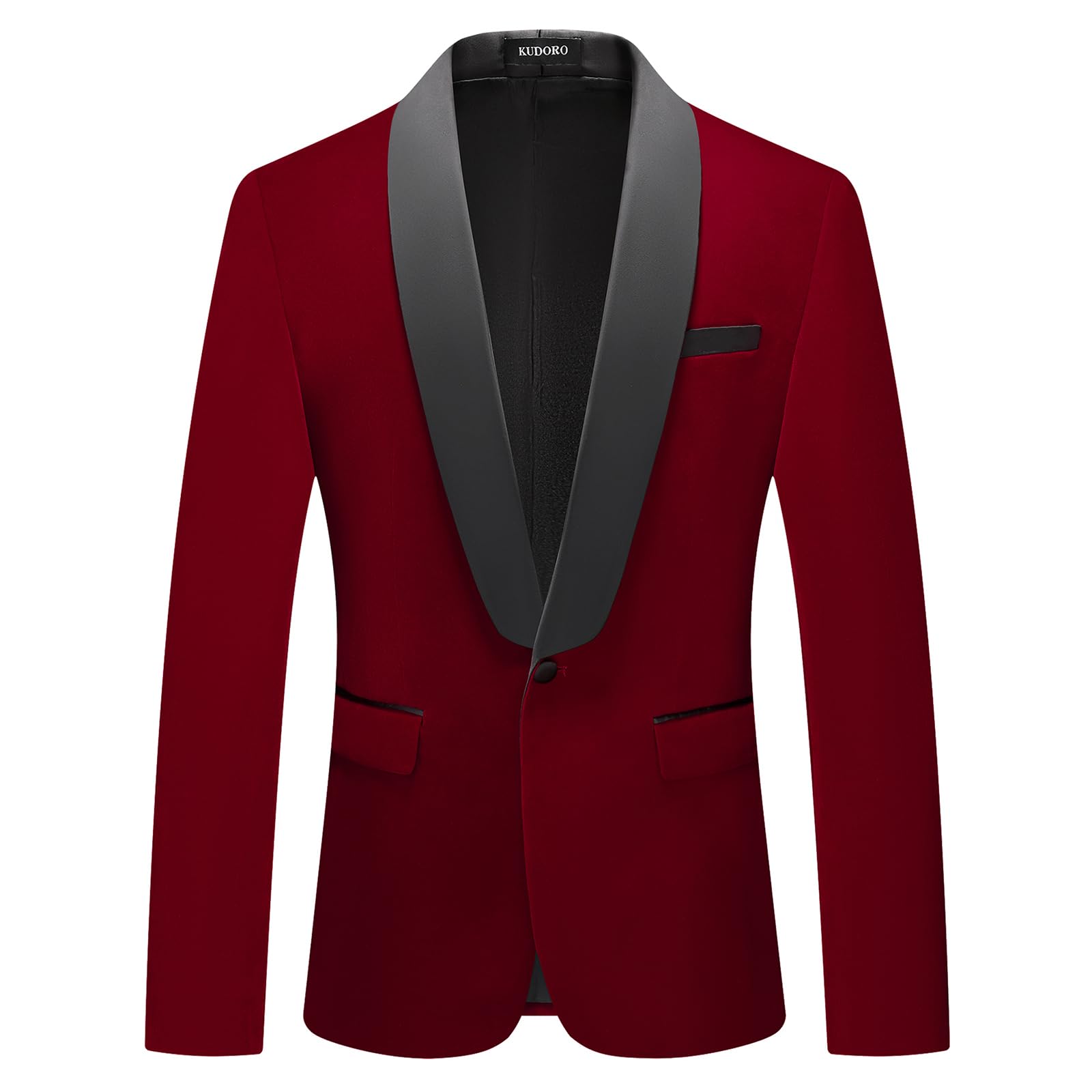Photo 1 of Mens Velvet Suit Jacket Slim Fit Blazer for Men Shawl Collar Tuxedo Jacket Solid Single Breasted Sports Coat for Dinner Prom Wine Red L