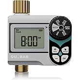 QUOBAS Low Pressure Sprinkler Timer with Brass Inlet & Outlet, Water Timer for Garden Hose, Rain Delay, Manual/Automatic Watering, Ball Valve System Compatible with Rain Barrel