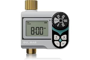 QUOBAS Low Pressure Sprinkler Timer with Brass Inlet & Outlet, Water Timer for Garden Hose, Rain Delay, Manual/Automatic Watering, Ball Valve System Compatible with Rain Barrel