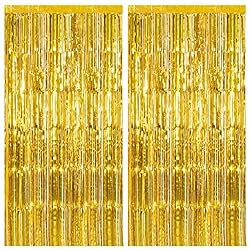 2 Pack Gold Fringe Curtain Backdrop Tinsel