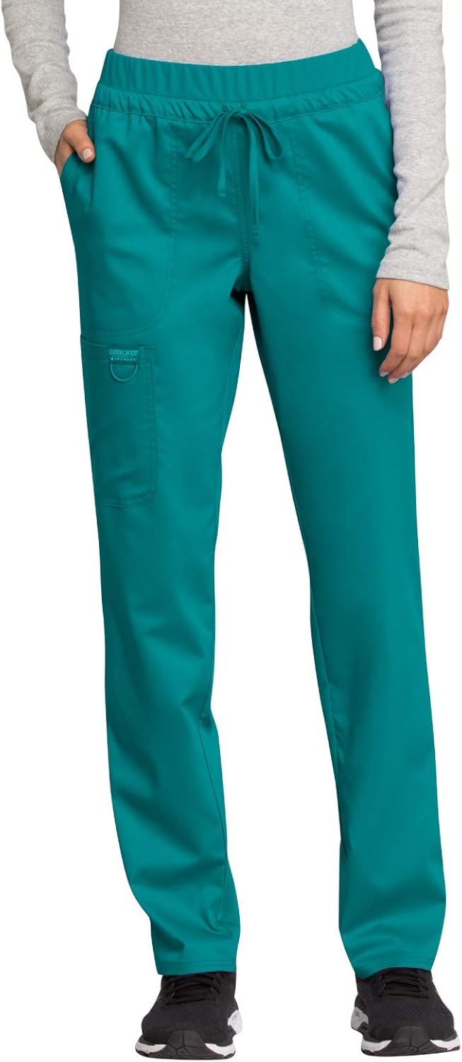 Cherokee Workwear Revolution Women Scrubs Pant Mid Rise Tapered Leg Drawstring WW105