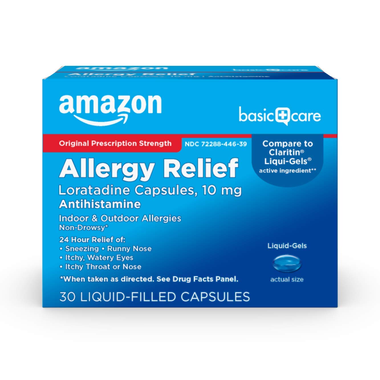 Amazon Basic Care Loratadine Capsules 10 Mg, 24 Hour Relief, Indoor & Outdoor Allergy Symptoms, 30 Count