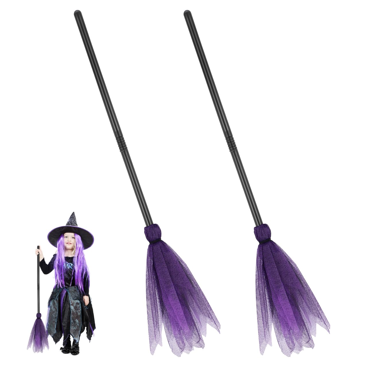Halloween Witch Broom,2Pcs Purple Halloween Broom Prop Wicked Witch Costume Cosplay Accessories for Masquerade Dress Up Party Decoration