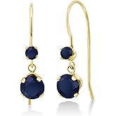 Gem Stone King 14K Yellow Gold Blue Sapphire French Wire Dangle Hook Earrings For Women (1.32 Cttw, Gemstone September Birthstone, Round 5MM and 2.5MM)
