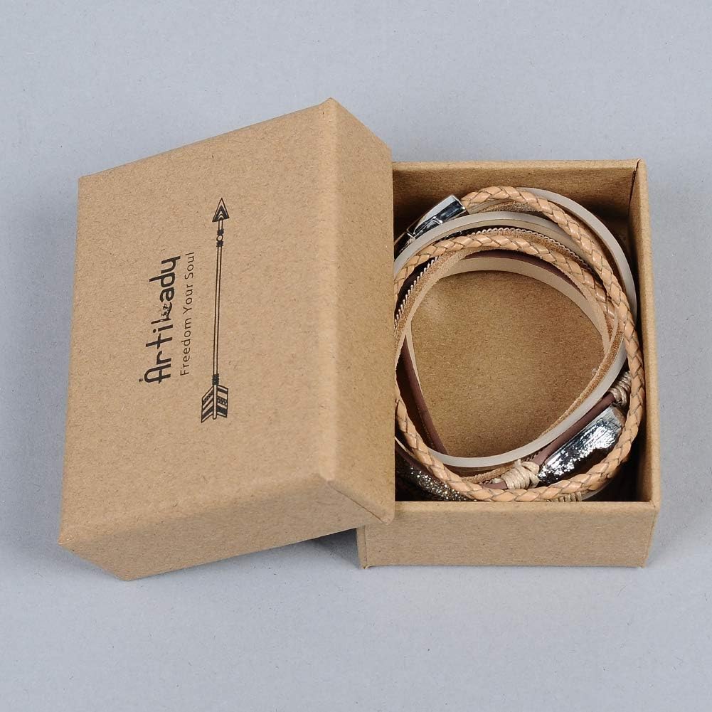 Leather Cuff Bracelet for Women - Boho Beads Wrap Clasp Bangle Bracelet Leather Wristbands Birthday Gifts for Women(Brown with druzy): Jewelry