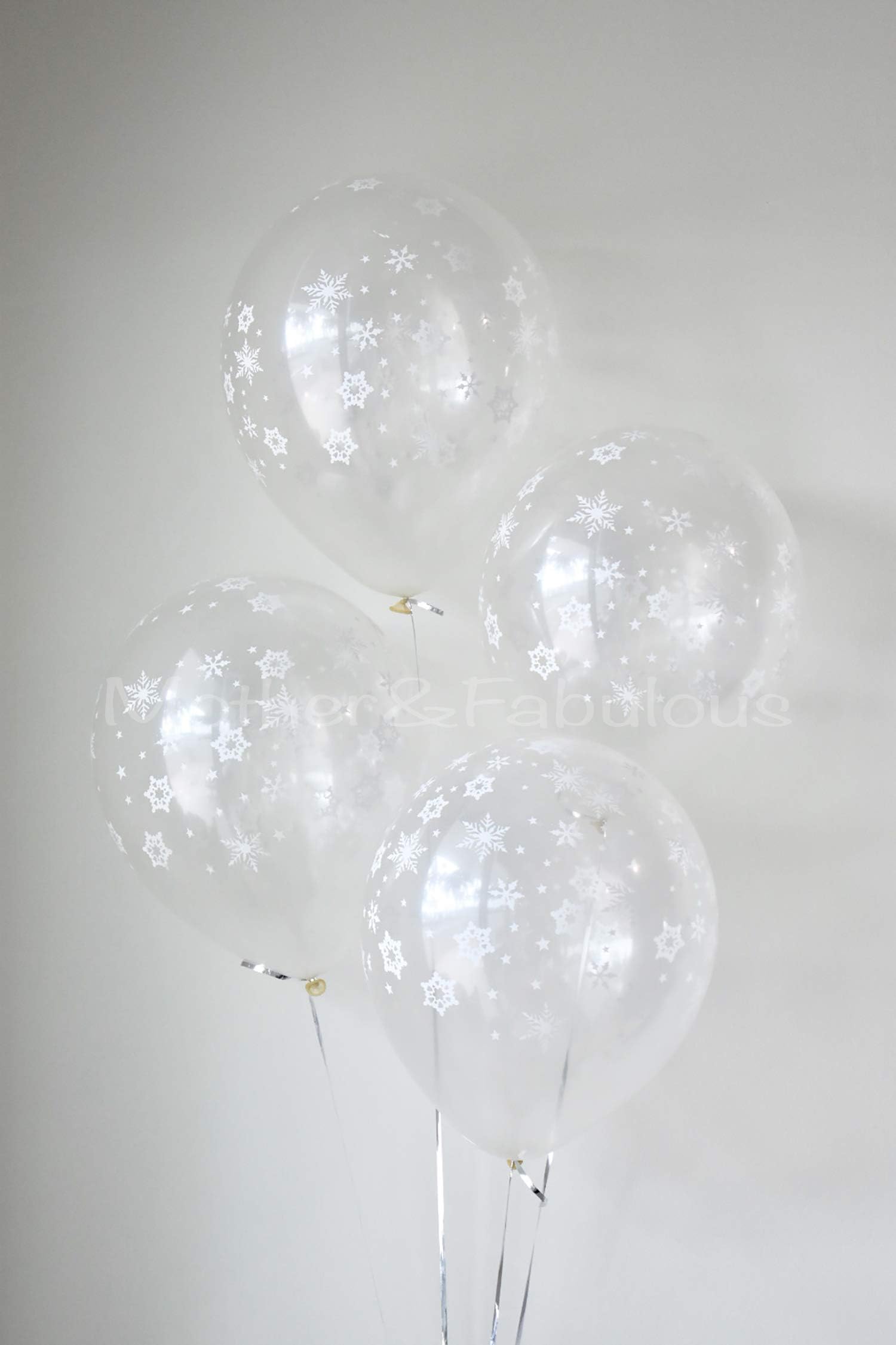 12" 3.2 Helium Quality Clear Latex Balloons with Falling White Snowflakes Design- Perfect for Winter Wonderland Party, Christmas and Holiday Decoration- 50 Count.