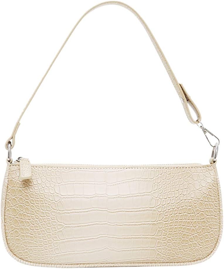 Women Classic Retro Crocodile Snakeskin Pattern Clutch Shoulder Baguette Bag with Zipper Closure for Ladies Girls Fashion