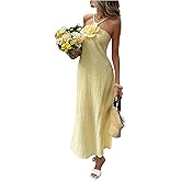 SOLY HUX Women's 3D Floral Summer Dress Spaghetti Strap Beach Vacation Long Dresses Sundress