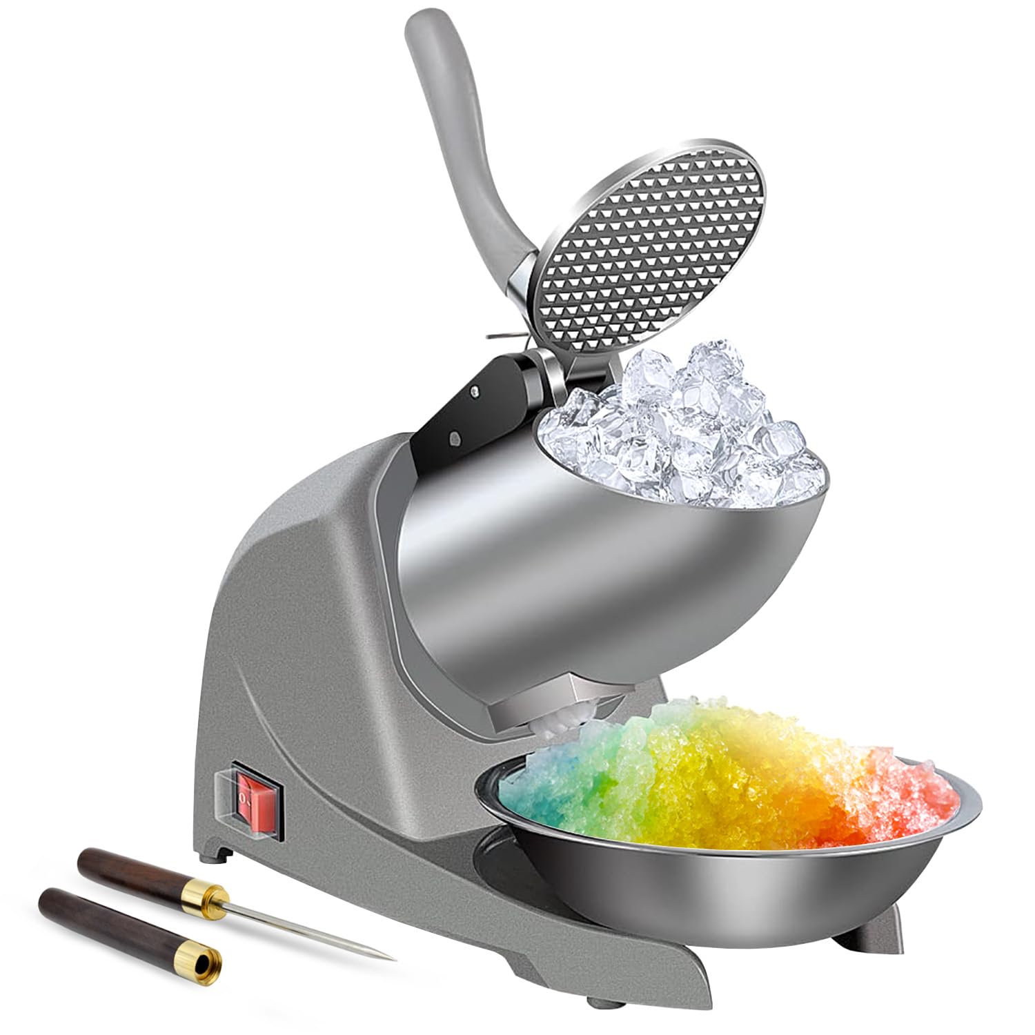 Photo 1 of Greatrue Snow Cone Machine 380w Shaved Ice Machine 3 Blades Ice Shaver 280lbs/hr Electric Ice Crusher Prevent Splash Snow Cone Maker for Home and Commercial with Ice Pick