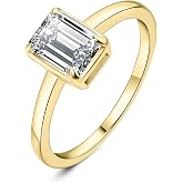 JewelryPalace Classic 1ct Emerald Cut Cubic Zirconia Solitaire Engagement Rings for Women,14K White Rose Yellow Gold Plated 925 Sterling Silver Promise Ring for Her, Anniversary Wedding Rings