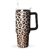 Ceovfoi 40 Oz Tumbler With Handle, Leopard Print Cheetah Coffee Travel Mug Cup, Water Bottle, Decor, Gifts for Women