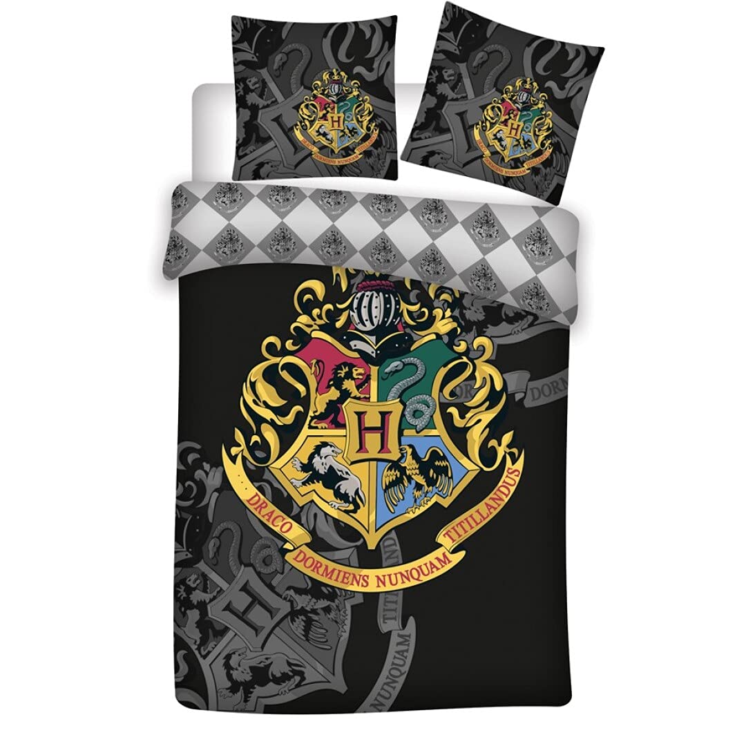 WARNER BROS Harry Potter The 4 Houses Black Single Duvet Cover Set - 140cm x 200cm