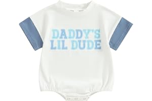 Bonangber Baby Boy Bubble Romper Daddys/Mamas Lil Dude Color Block Short Sleeve Oversized Bodysuit Newborn Summer Outfit