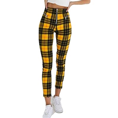 Plaid High Waist Skinny Pants for Women Slim Fit Kuwait Ubuy