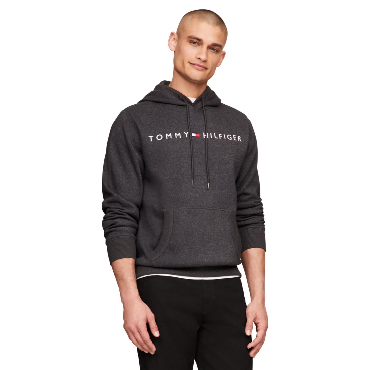 Tommy Hilfiger mens Logo Hooded Sweatshirt, Grey Heather, X-Large Image