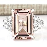 LVSHI Women Jewelry 925 Silver Natural Morganite & White Sapphire Wedding Ring Cut 5ct Cubic Zirconia Ring Promise Aura Single Stone Engagement Champagne Ring Size 6-10 (Size 9)
