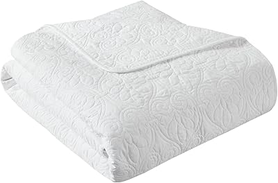 Madison Park Baumwollfüllung, ultraweich, gemütliche Bettwäsche für Wohnzimmer, Couch, Sofa, Bett Luxuriöse Gesteppte Überwurfdecke – Damast-Nähte, Mikrofaser, Weiss/opulenter Garten, 60"x70"