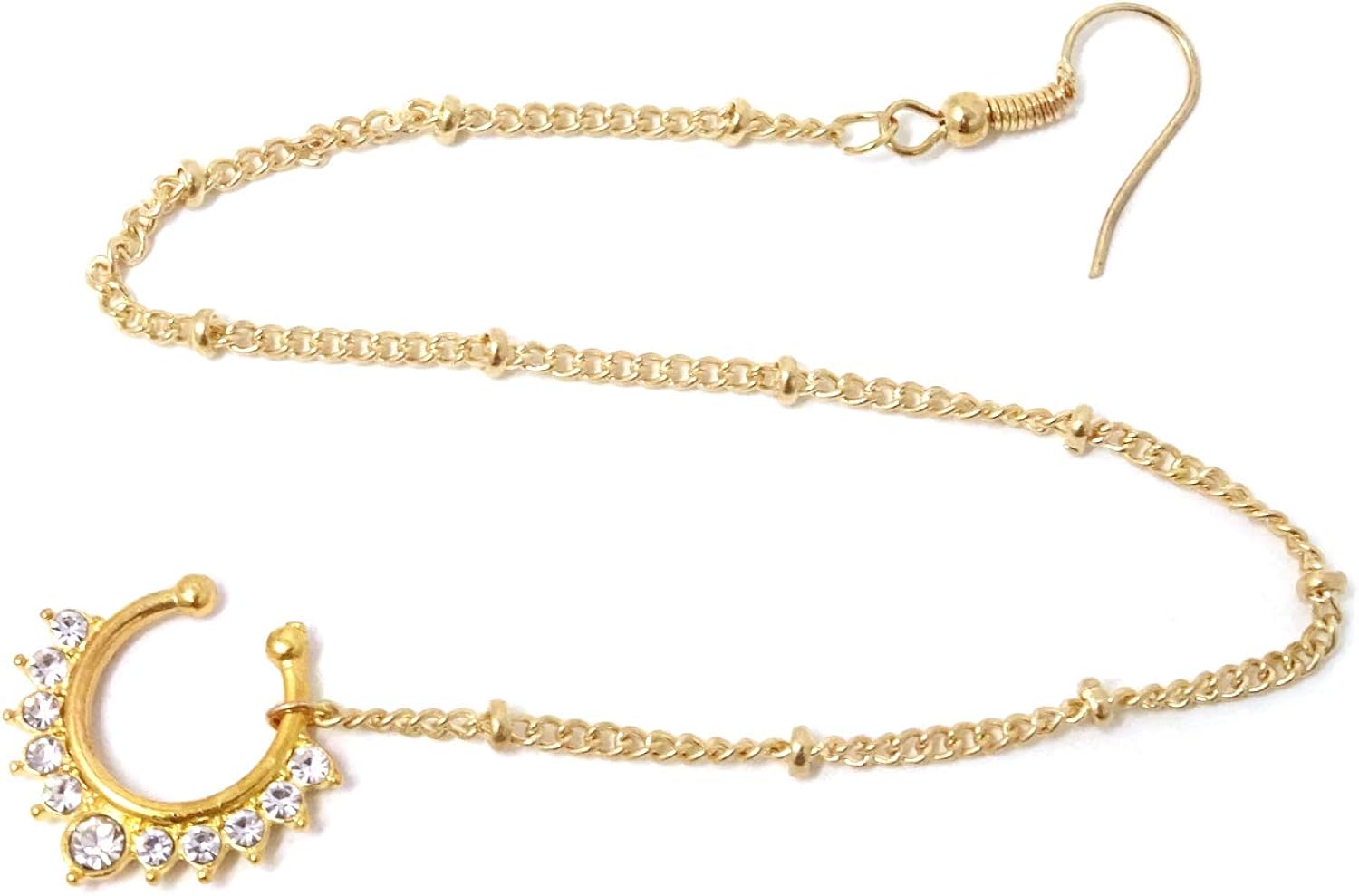 Honbay Fake Septum Ring Non Piercing Indian Nose Rings with Chain Nose