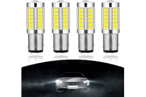 getfay Pack-4 Car 1157 LED Brake Bulb, Double Contact BAY15D 5630-33smd High Brightness 0 Seconds Start Bulb with Lens, Waterproof Plug and Play Bulb Replacement, Universal for Most Cars (White)