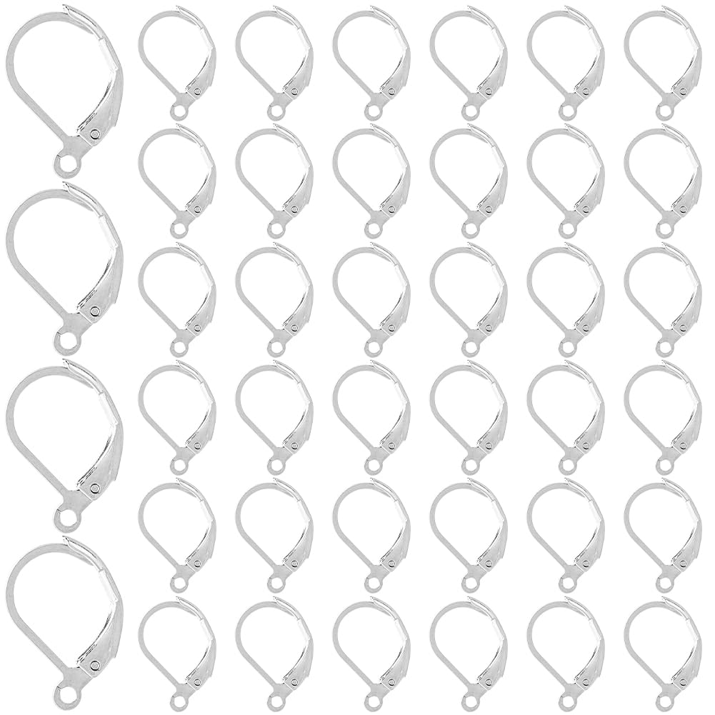 SOFPLATE 1 Box 120Pcs Leverback Earrings Findings Silver Stainless Steel Earring Hooks Bulk Huggie Lever Back Hook Circle Dangle Small Earwires for jewellery Making Supplies DIY Craft Women Beginners