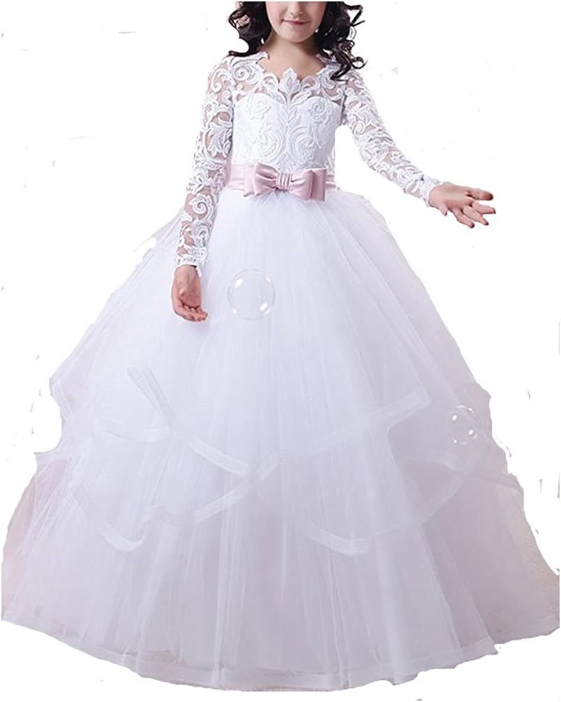 Wenli Lace Appliques Flower Girl Dress Holy First Communion Gowns for Girls