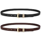 WHIPPY 2 Pack Skinny Leather Belts for Women Thin Ladies Fashion Belt C-Shaped Gold Buckle Black Belt for Jeans Pants Dresses