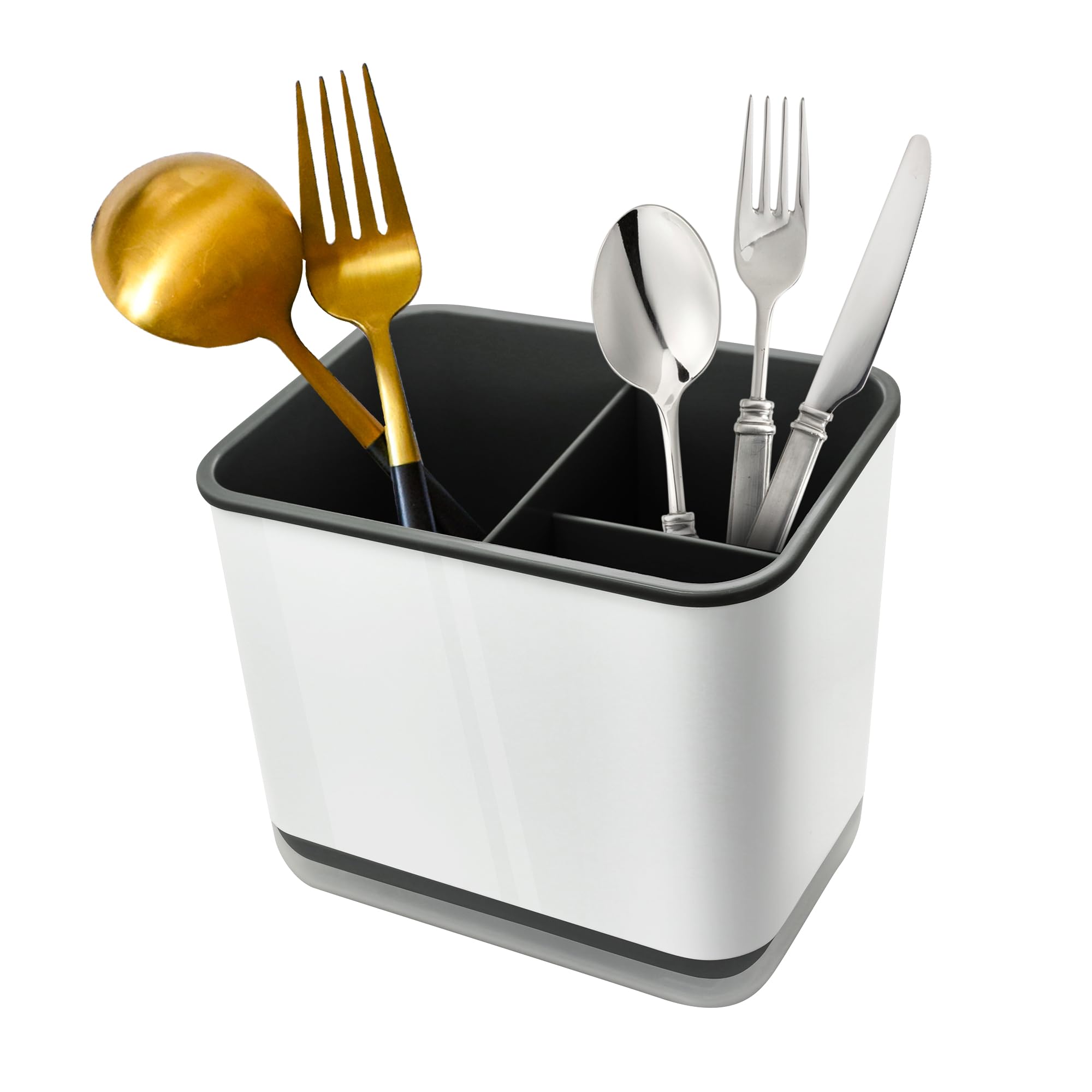 Hviww Kitchen Utensil Holder, Cutlery Drainer for Sink, Cutlery Storage Sink Caddy Spoon Holder, Chopsticks Holder Spoon Chopsticks Fork Drain Rack Basket Organizer Compartment Box (Black)