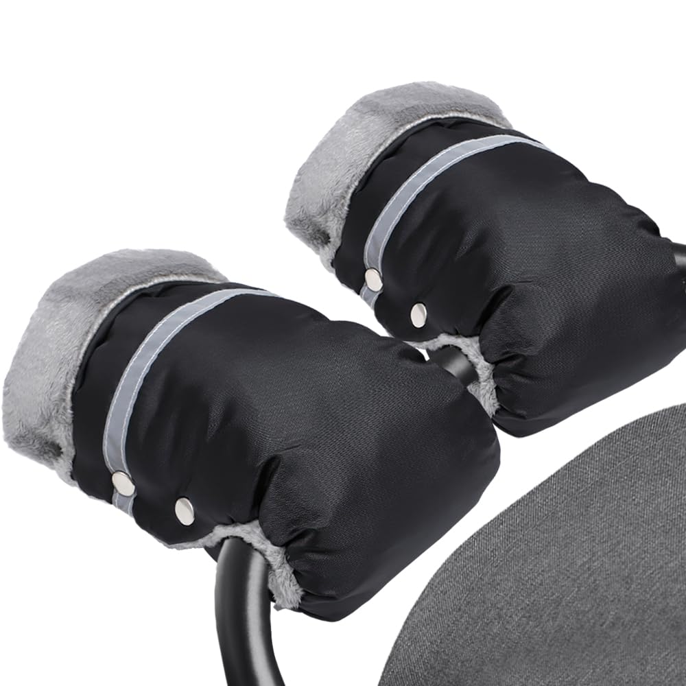 MIVITOOM Handmuffs, Baby Carriage Fleece Hand Gloves Stroller Pram Hand Muff Waterproof and Windproof Anti-Freeze Fleece Lined Gloves Warmer Extra Thick for Pushchair Trailer Buggy, Black