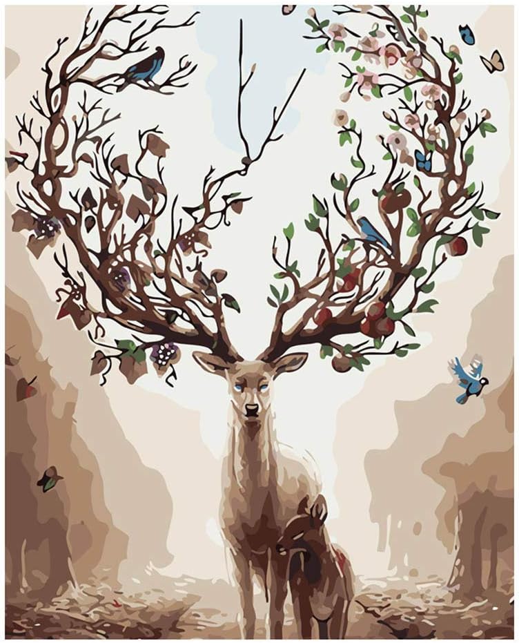 QIQIU Paint by Number Kits 16 x 20 inch Canvas DIY Oil Painting for Kids, Students, Adults Beginner with Brushes and Acrylic Pigment - Deer