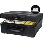 Fireproof Document Box with Key Lock &ndash; Large Portable Fire Safe for Home Documents &ndash; Waterproof &amp; Fire Resistant Lock Box with Ergonomic Handle, 1 Hour at 1700&deg;F, 72 Hours Waterproof