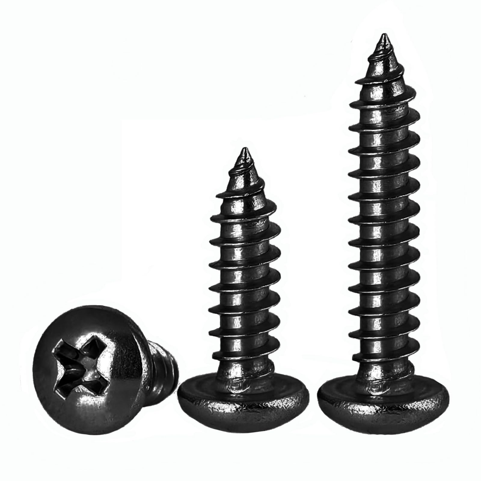 FandWay 125Pcs Self Tapping Screws Black,M4 Wood Screws Assortment,Round Head Self Drilling Screw,Pan Head Sheet Metal Screw Phillips Drive for DIY WoodWork Repairs.