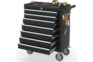 SGMORY 7 Drawers Rolling Tool Chest, Organizer Portable Storage Tool Box with Wheels, Tool Chests & Cabinets for Garage, Warehouse, Workshop, Repair Shop (Black)