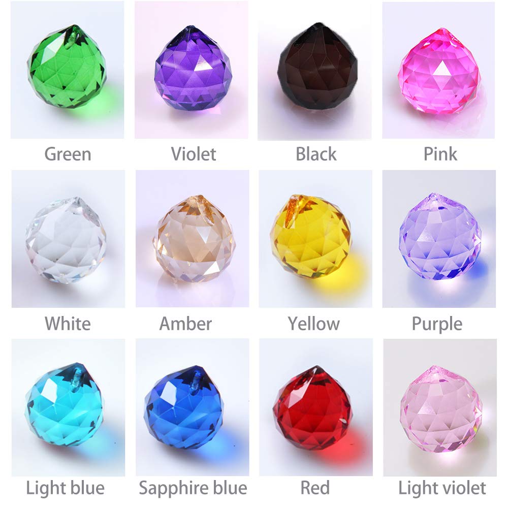 WEISIPU 30mm Vintage Feng Shui Faceted Decorating Crystal Ball Prism Pendant Suncatcher Multi-Color Hanging Pendant Suncatcher 12pcs