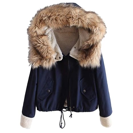 LEEDY Kurz Wintermantel Trenchcoat Damen, Warm Winterjacke Mit Pelz Halsband Jacke Daunenjacke Parka Mantel S-XL