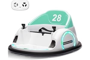JOYRACER Ride on Bumper Car for Toddlers,12V Battery Car for Kids W/15.7inch Extended Seat, Parent Remote,3-Speed,2 Driving Modes,360°Spin,Electric Bumping Car with Music, LED Lighting, Green