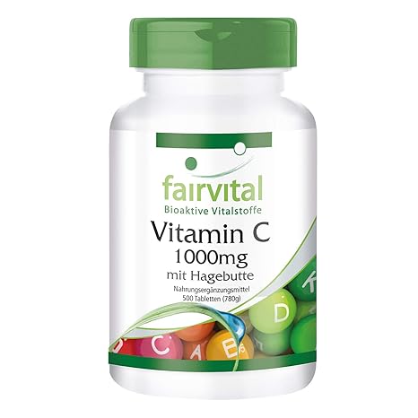 Vitamin C 1000mg gepuffert - GROSSPACKUNG - VEGAN - HOCHDOSIERT - 500 Tabletten - mit Hagebutten - magenfreundlich